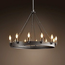 Lampe suspendue en fer de style rétro E27 60 W avec 12 lumières en forme de bougie