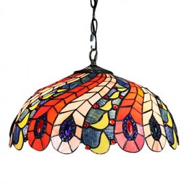 Suspension avec 2 lumières avec abat-jour à motifs de plumes de paon