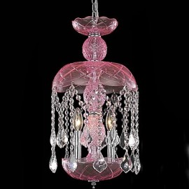 Lampes suspendues modernes en cristal avec 3 lumières en abat-jour rose