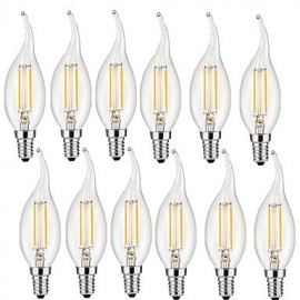 Ampoules à Filament LED 2W E14 CA35 2 COB 200 lm Blanc Chaud Décoratif 12 pcs