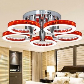 Lustre moderne LED en acrylique rouge 90 W avec 5 lumières (finition chromée)