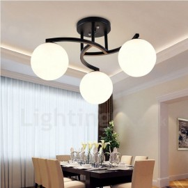 Lustres E27 intégrés à 3 lumières rustiques/Lodge LED pour salon, salle à manger, chambre à coucher avec abat-jour en verre