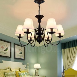 Lustres en métal à 6 lumières rustiques/Lodge LED intégrés pour salon, salle à manger, chambre à coucher avec abat-jour en tissu