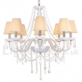 Lustre blanc de style bougie en cristal K9, 8 lumières, pour salle à manger, chambre à coucher, salon