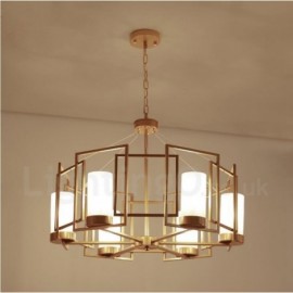 Lampe suspendue moderne/contemporaine à 6 lumières en laiton avec abat-jour en verre pour salon, salle à manger, chambre à coucher, hôtel