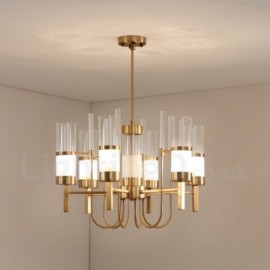 Rustique/Lodge, lustre moderne/contemporain en acier à 6 lumières avec abat-jour en verre pour salon, salle à manger, chambre à coucher,