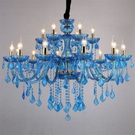 Lustre en cristal élégant, suspension bleue européenne