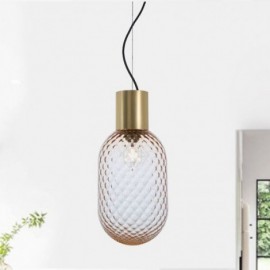 Lampe à suspension en verre à grille, plafonnier simple en fer moderne