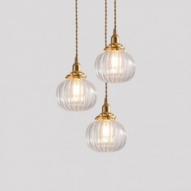 Lampe à suspension en verre clair ronde nervurée en forme de citrouille 1 lumière