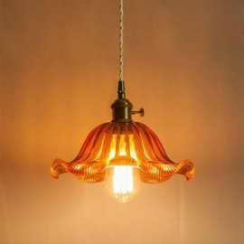 Lampe suspendue en verre nervuré coloré Vintage, abat-jour en forme de fleur, avec interrupteur rotatif