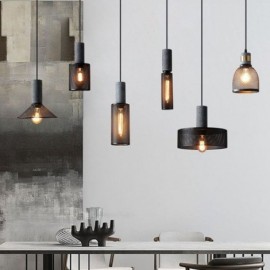Lampe suspendue noire en forme de grille de ciment, plafonnier rétro de campagne