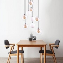 Suspension Cluster Verre Plafonnier Nickel Doré Brossé+Boule Verre Laiteux