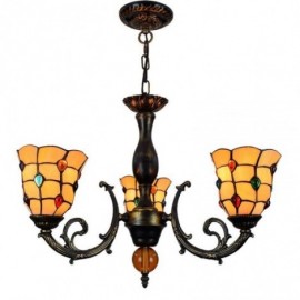Lampe à suspension rétro en vitrail, lustre en verre à perles colorées