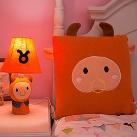Lampe de table de dessin animé de chevet Taurus, tissu orange mignon